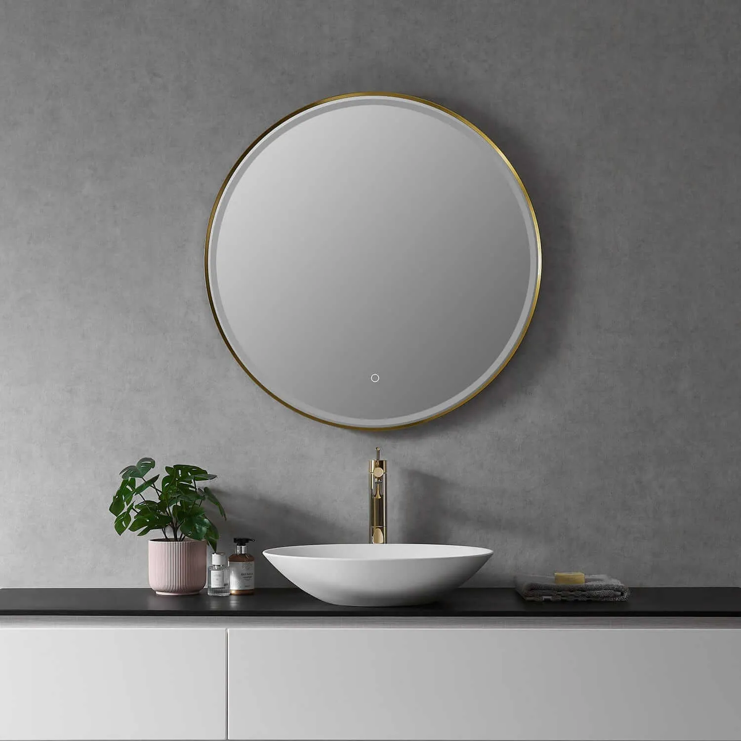 Altair Palme 32" Round Framed Lighted Vanity Mirror