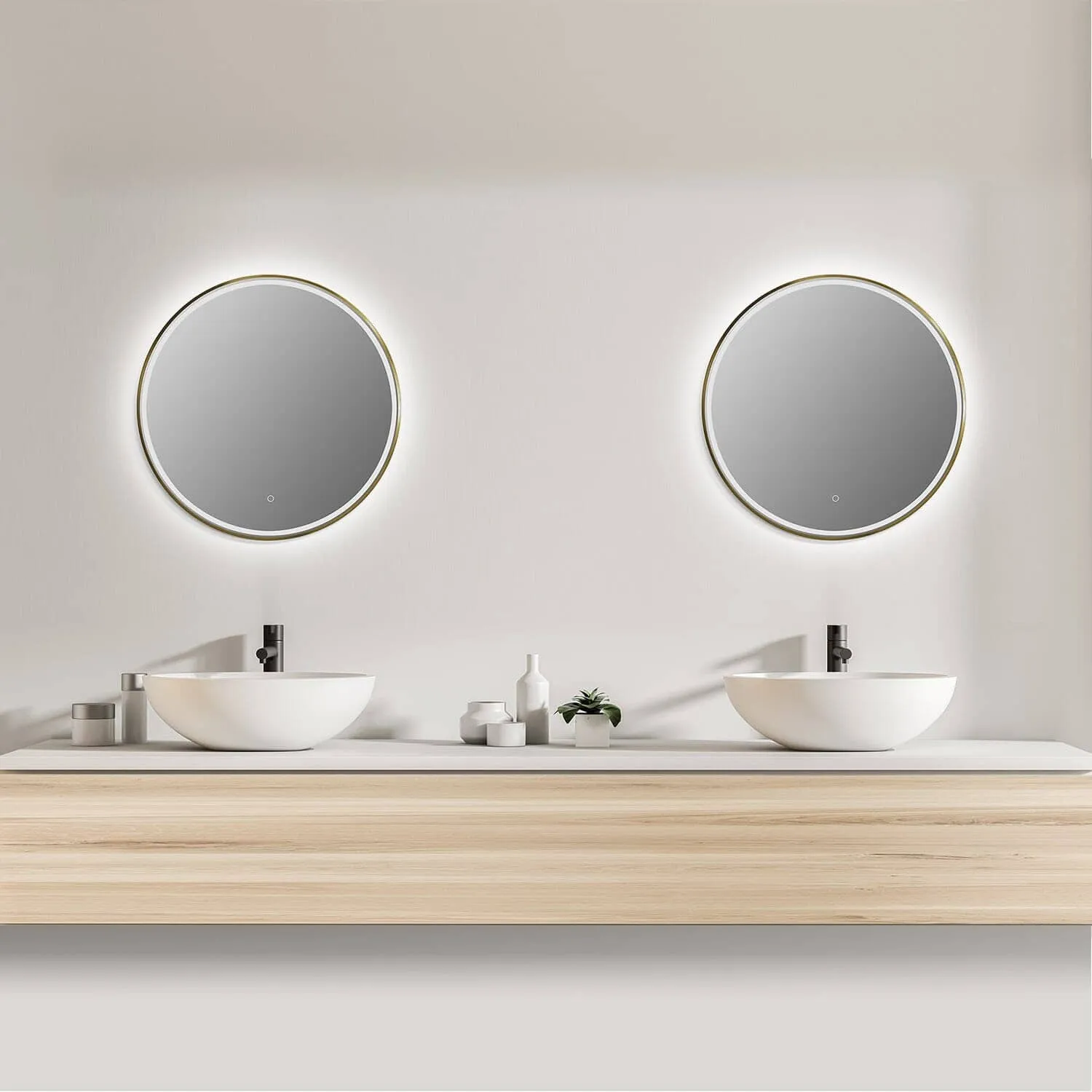 Altair Palme 32" Round Framed Lighted Vanity Mirror