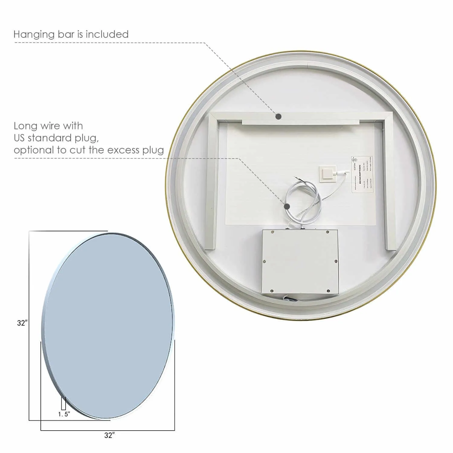 Altair Palme 32" Round Framed Lighted Vanity Mirror