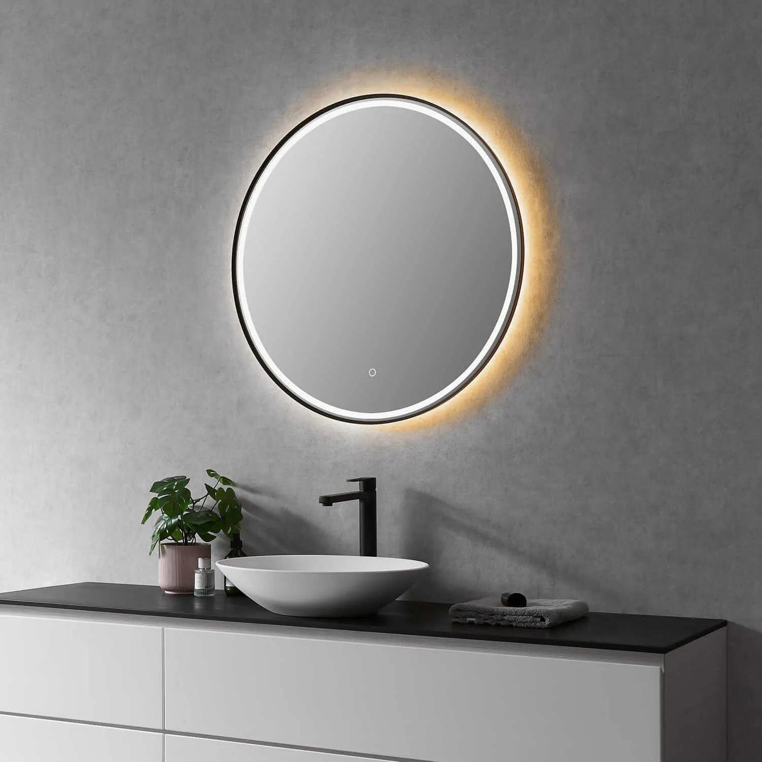 Altair Palme 32" Round Framed Lighted Vanity Mirror
