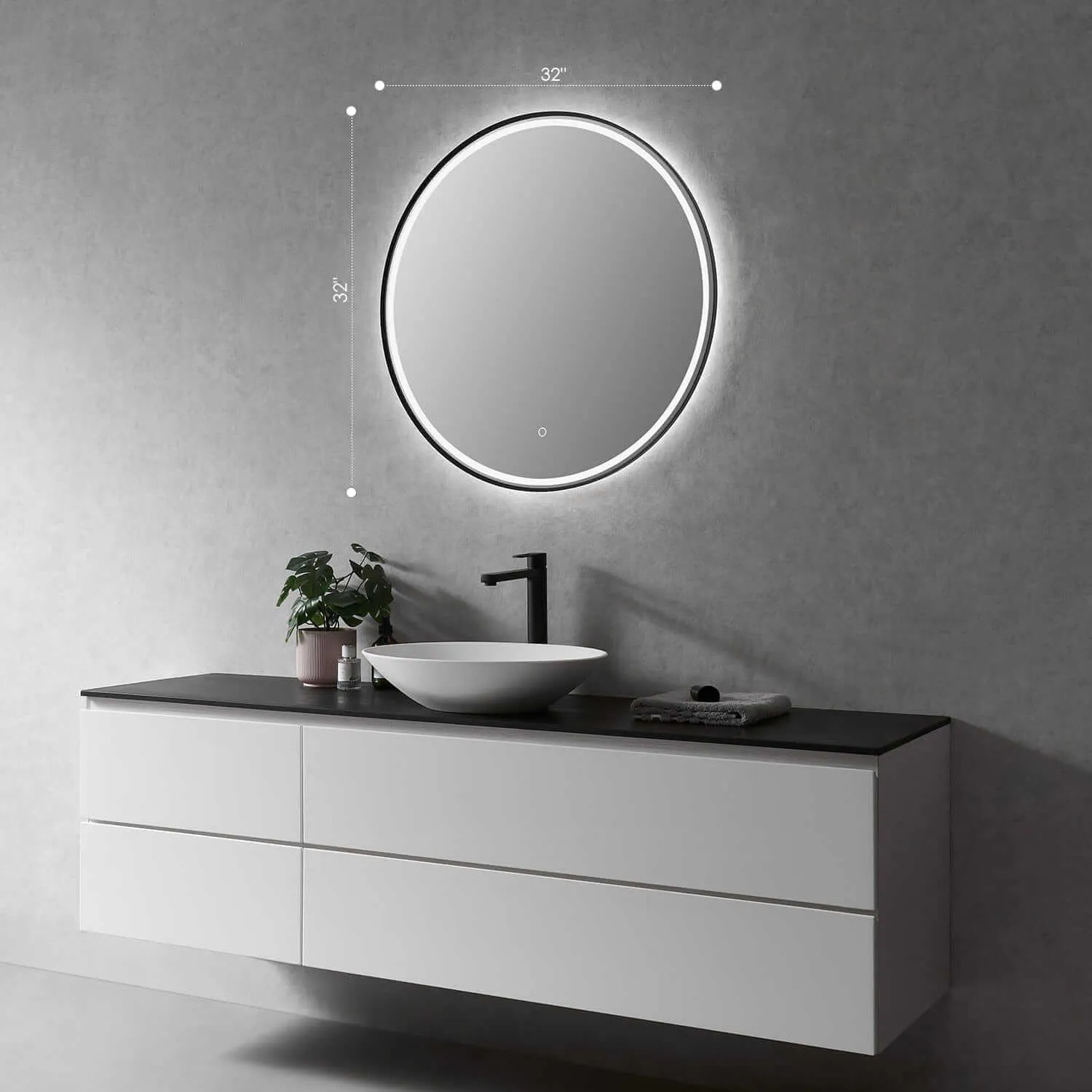 Altair Palme 32" Round Framed Lighted Vanity Mirror
