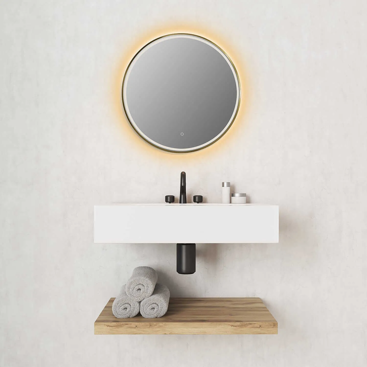 Altair Palme 32" Round Framed Lighted Vanity Mirror