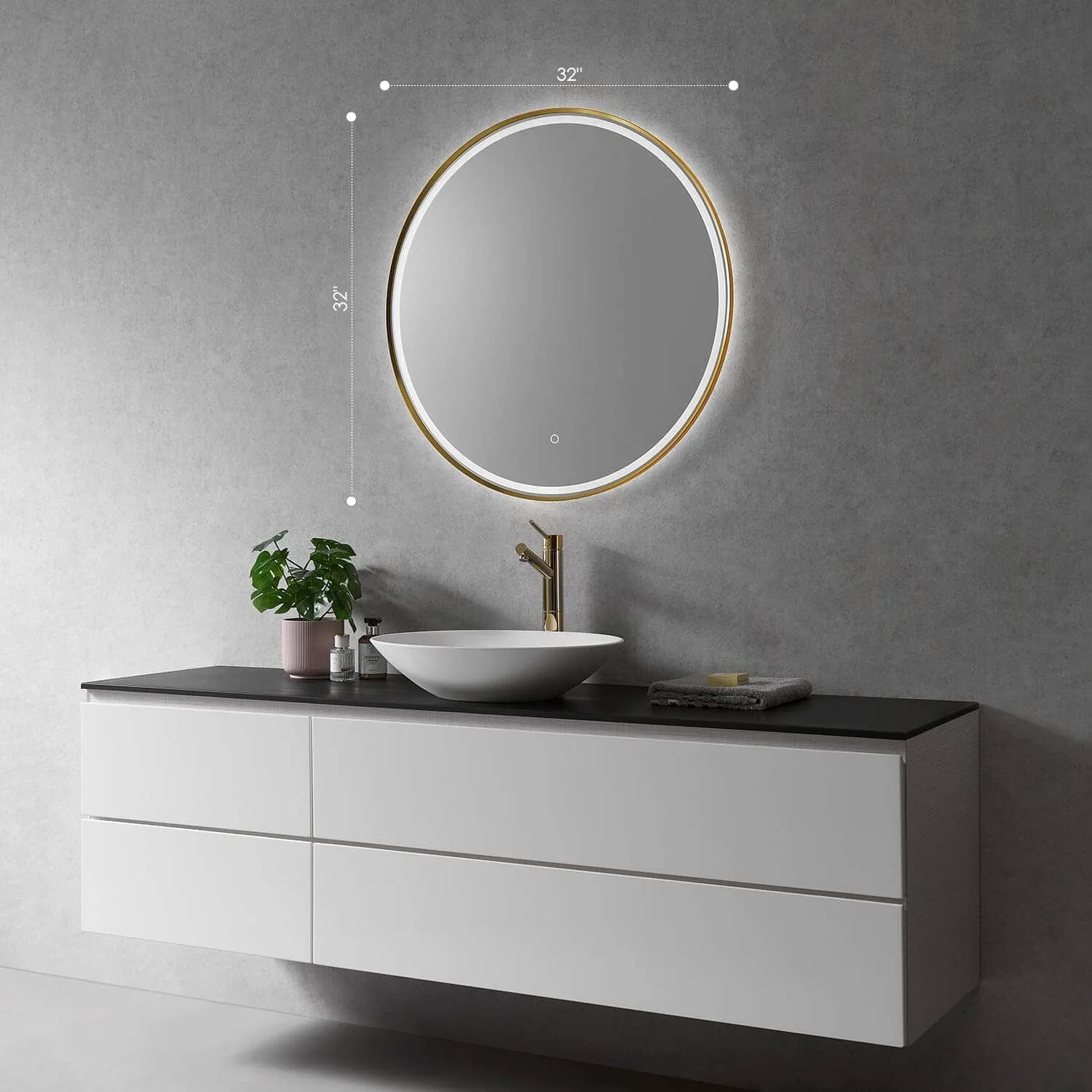Altair Palme 32" Round Framed Lighted Vanity Mirror