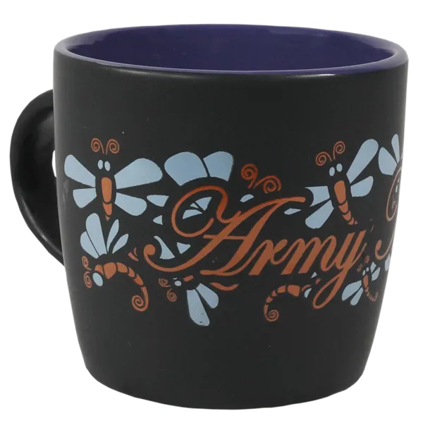 Army Mom with Dragon Fly Wrap on Black Matte with Colored Interior Ceramic Mug