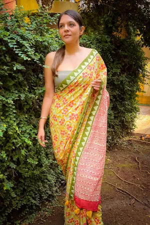 Bageecha Mul Cotton Saree Orange