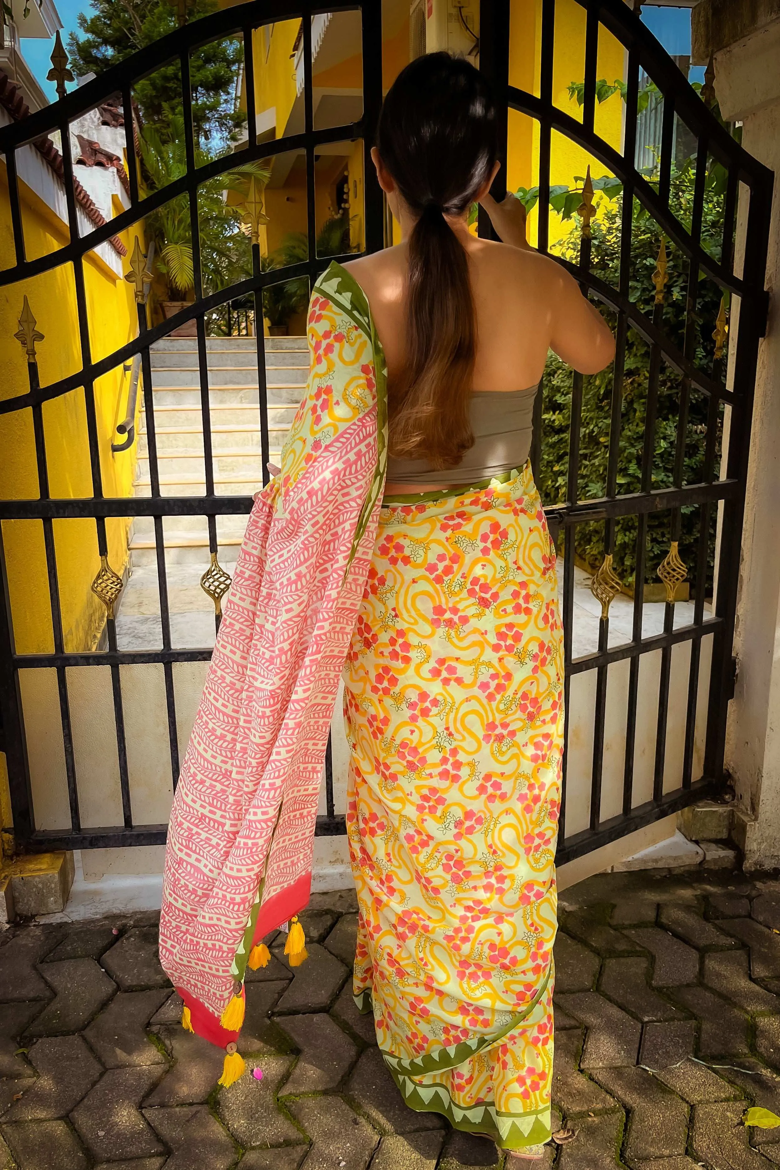 Bageecha Mul Cotton Saree Orange