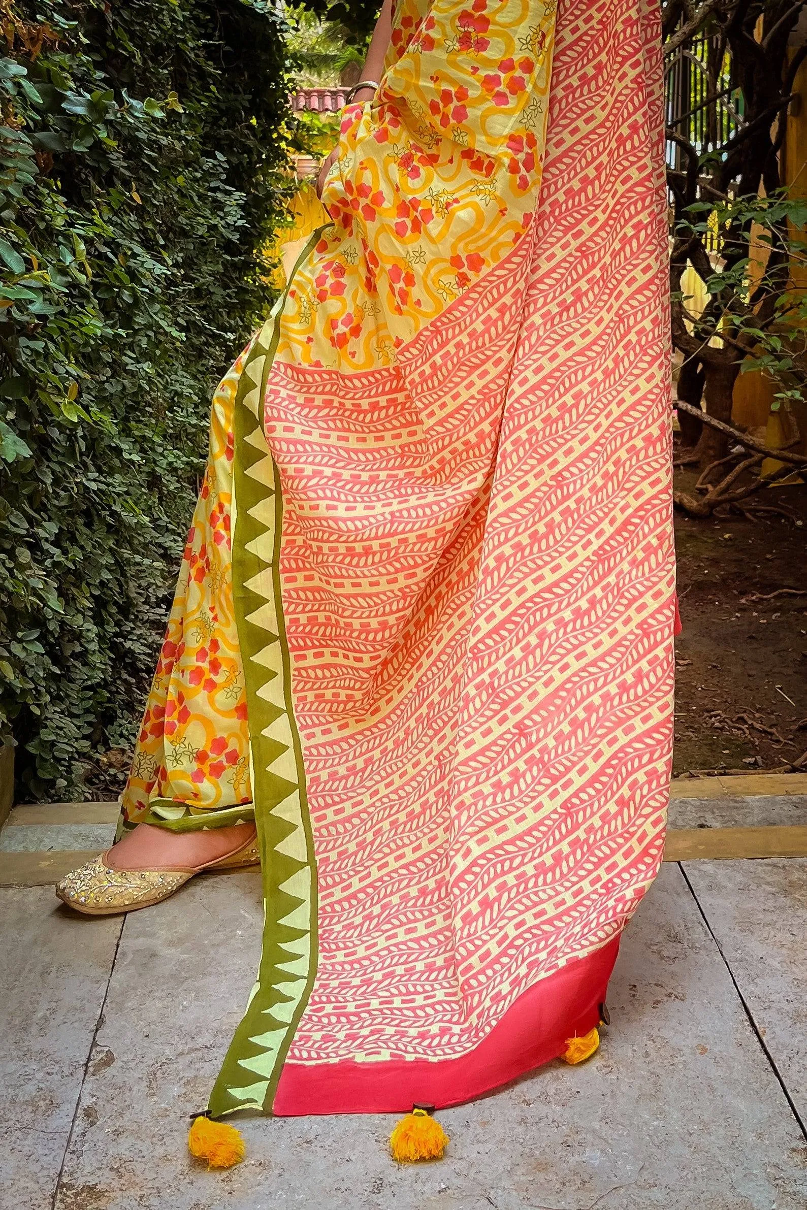 Bageecha Mul Cotton Saree Orange