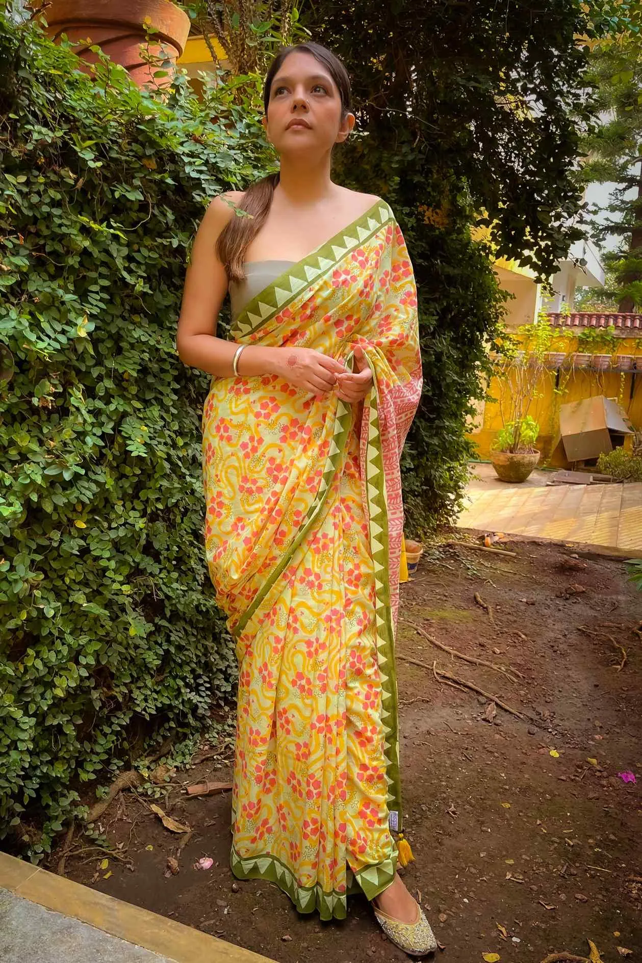 Bageecha Mul Cotton Saree Orange