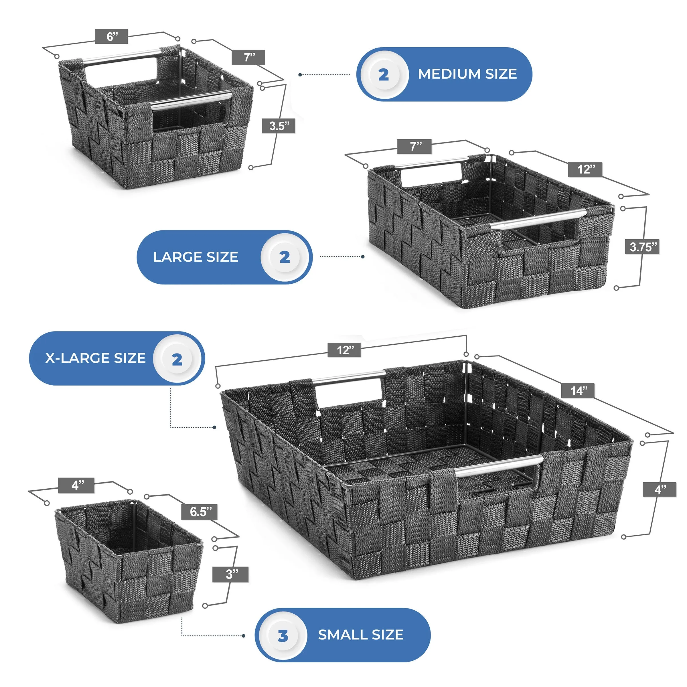 Basket Bin Flat Set Double Woven (9 Pack)