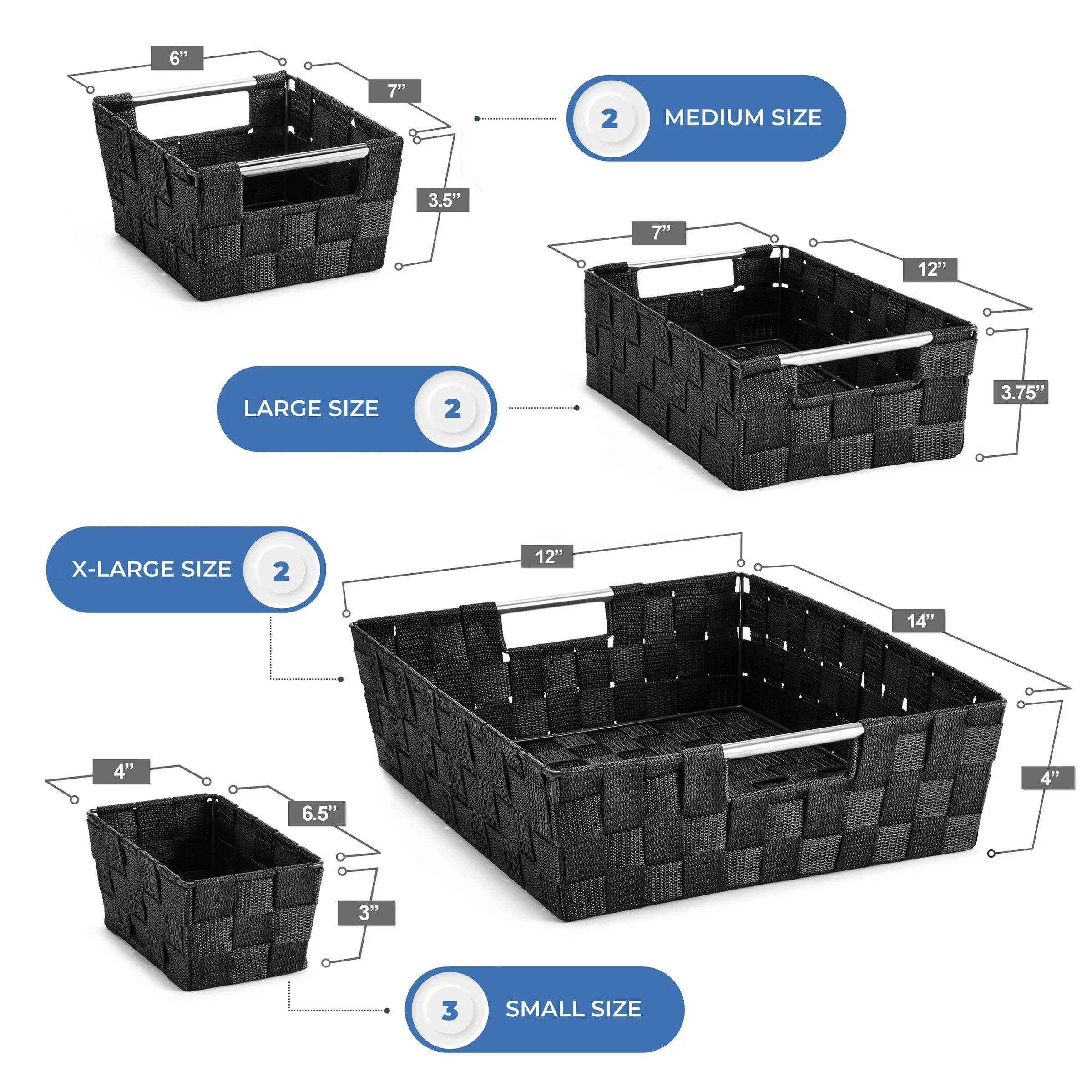 Basket Bin Flat Set Double Woven (9 Pack)