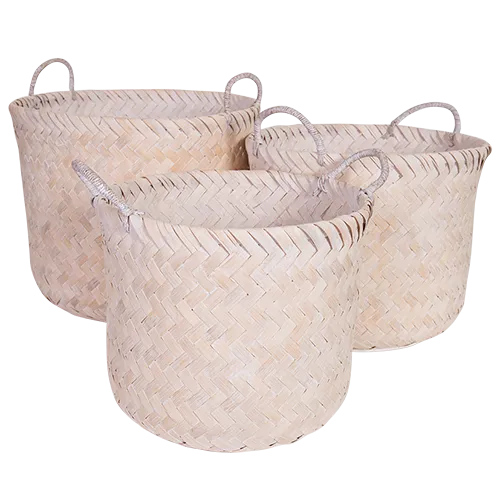 Baskets Whitewash Cane Set Of 3