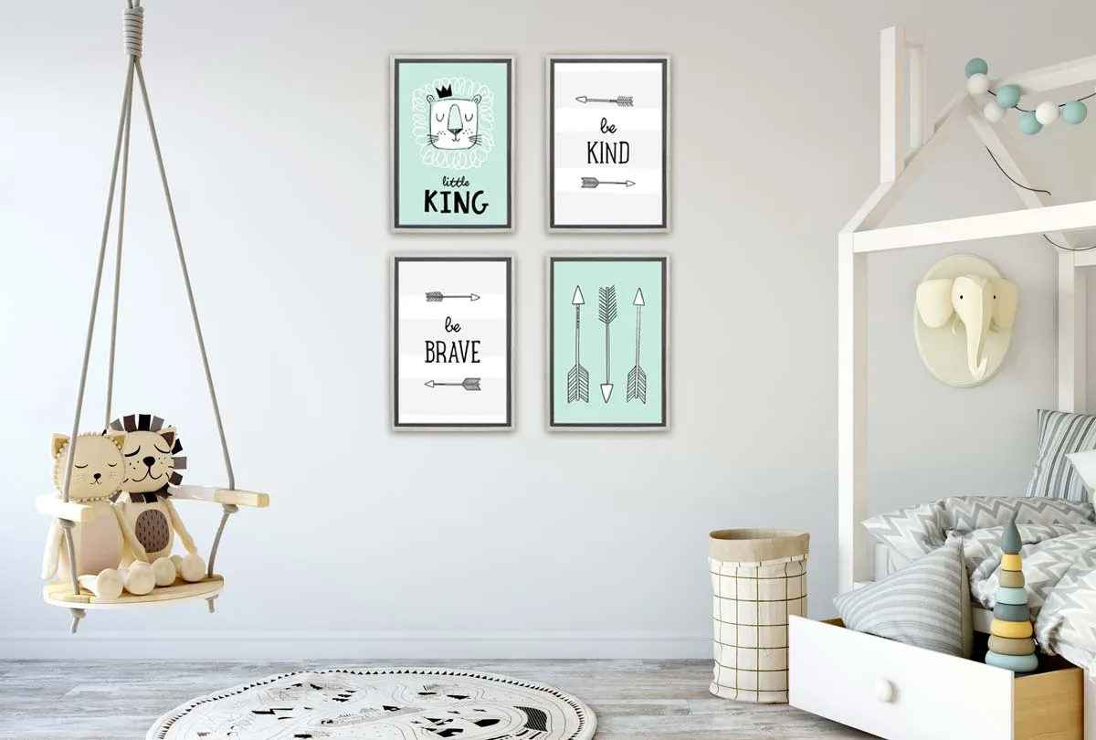 Be Brave Grey Stripe | Scandinavian Kid's Wall Art Print