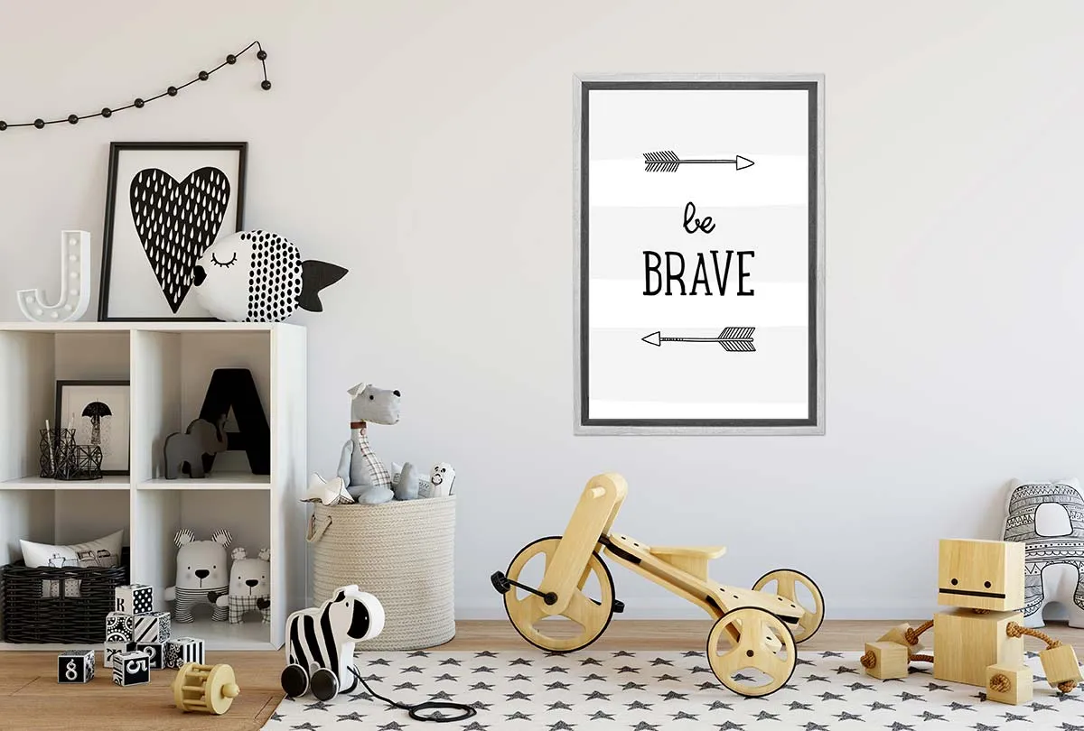 Be Brave Grey Stripe | Scandinavian Kid's Wall Art Print