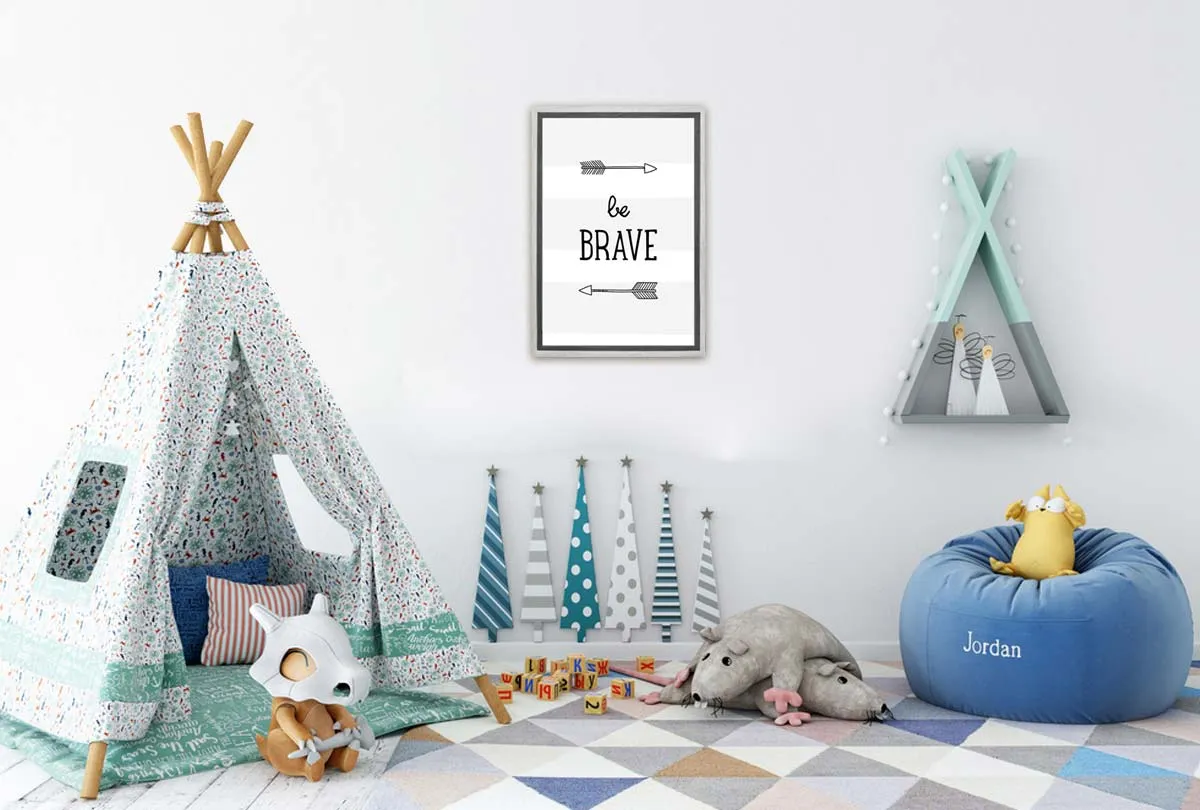Be Brave Grey Stripe | Scandinavian Kid's Wall Art Print