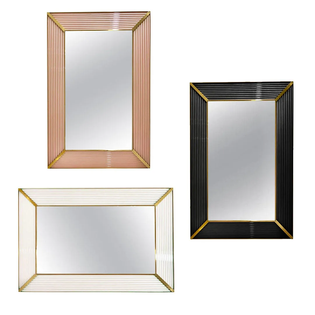 Bespoke Italian Art Deco Design Iridescent White Murano Glass Brass Mirror