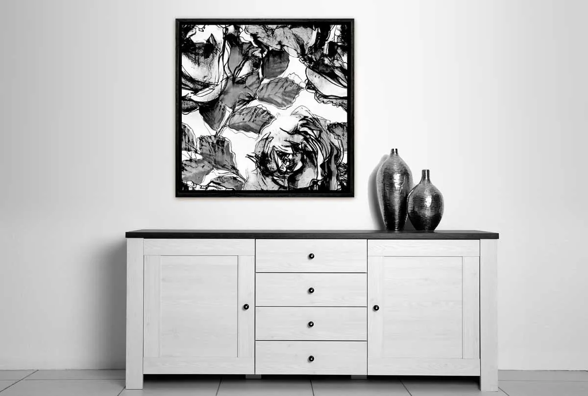 Black and White Watercolor Roses | Canvas Wall Art Print
