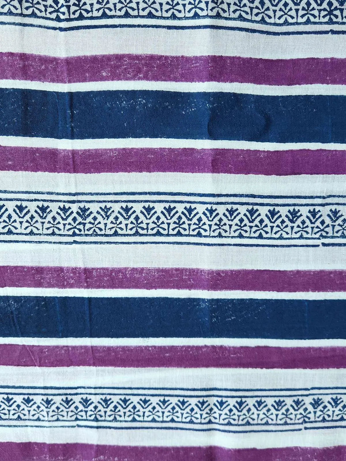 Blue & Purple Handwoven And Hand Block Printed Cotton Saree