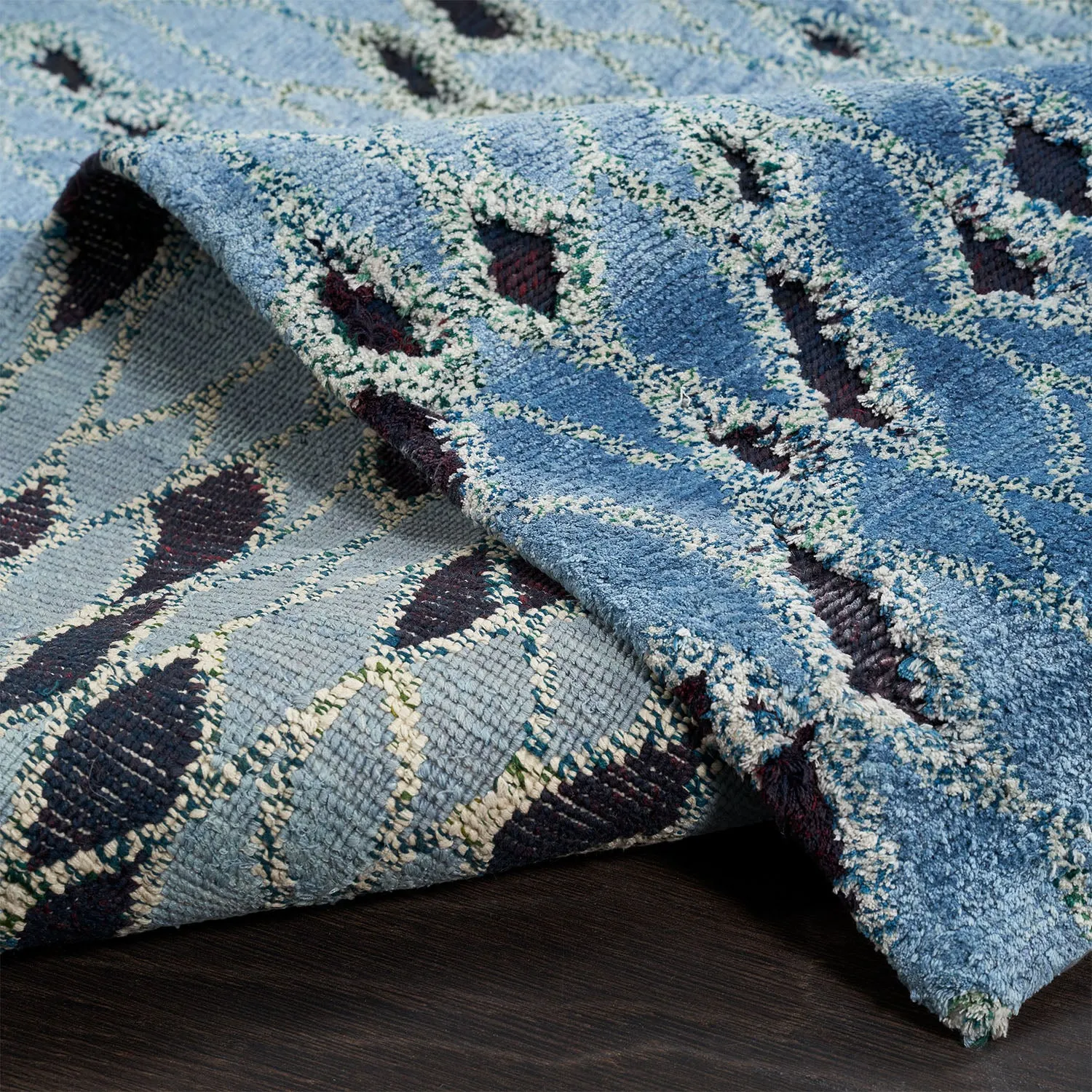 Blue Nu Vibrant Modern Silk Rug - 10' x 13'11"