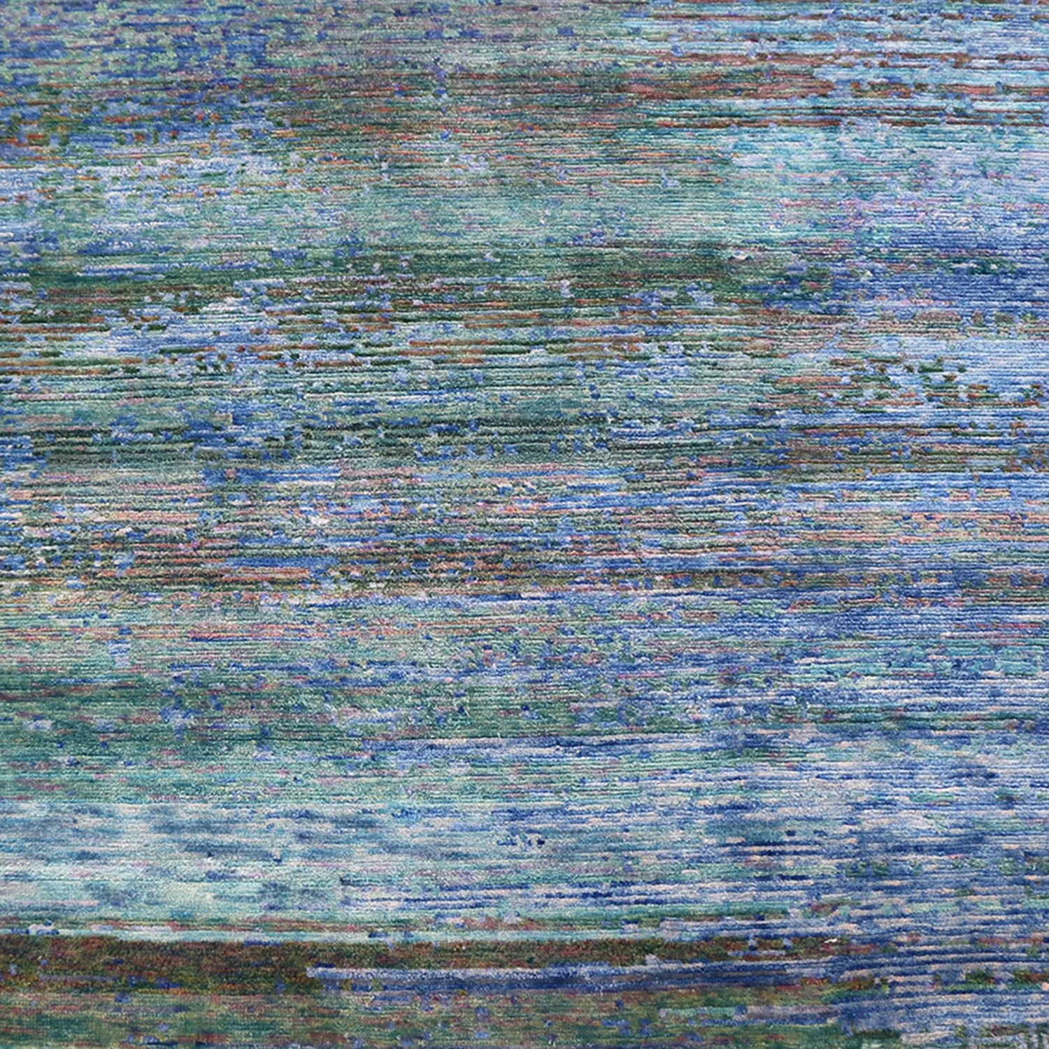 Blue Sabideh Nu Vibrant Modern Wool Silk Blend Tibetan Rug - 6' x 9'2"