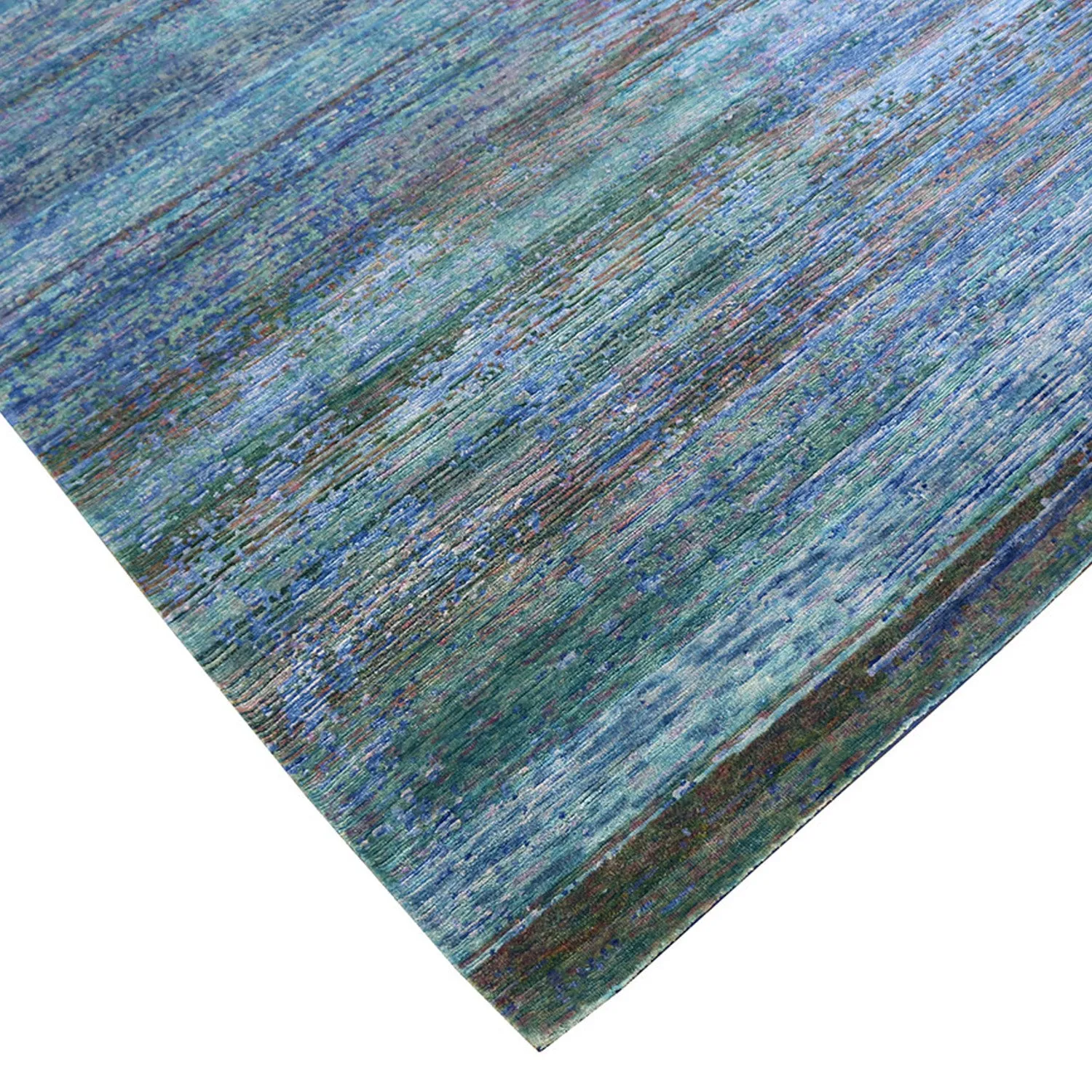 Blue Sabideh Nu Vibrant Modern Wool Silk Blend Tibetan Rug - 6' x 9'2"