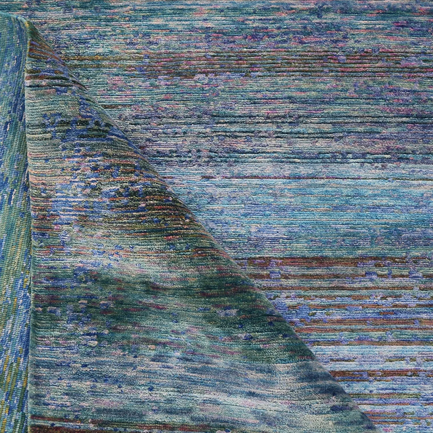 Blue Sabideh Nu Vibrant Modern Wool Silk Blend Tibetan Rug - 6' x 9'2"