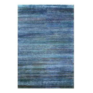 Blue Sabideh Nu Vibrant Modern Wool Silk Blend Tibetan Rug - 6' x 9'2"