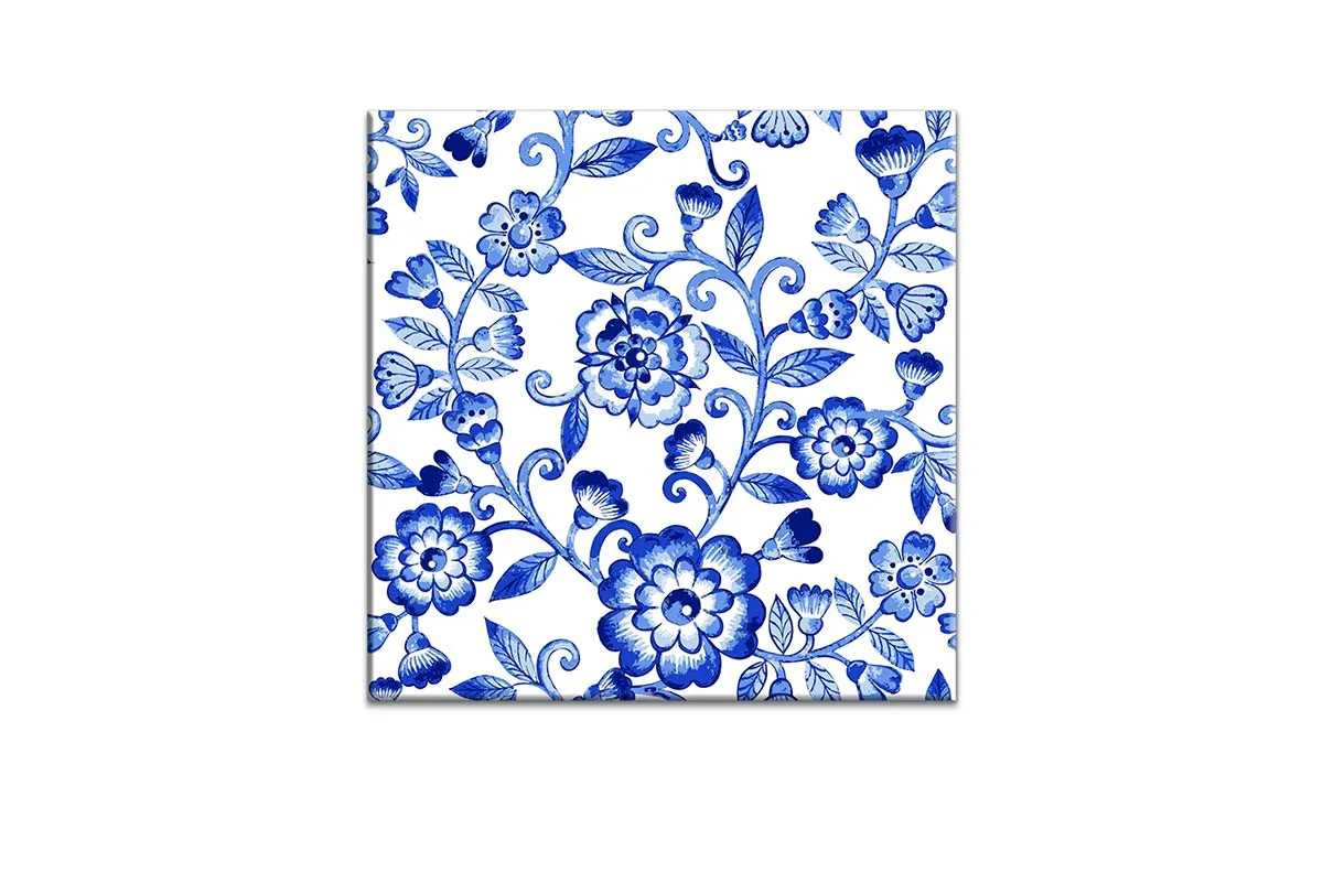 Blue White Flower Pattern | Hamptons Canvas Wall Art Print