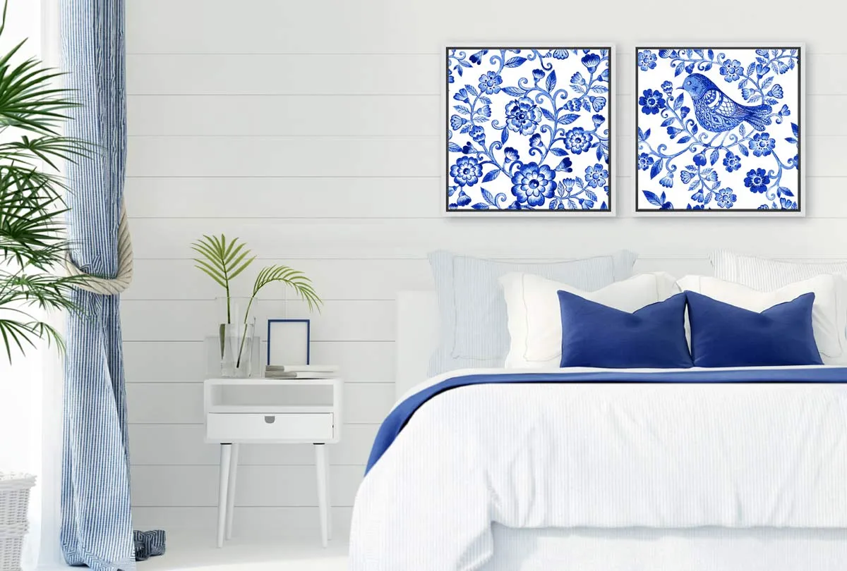 Blue White Flower Pattern | Hamptons Canvas Wall Art Print