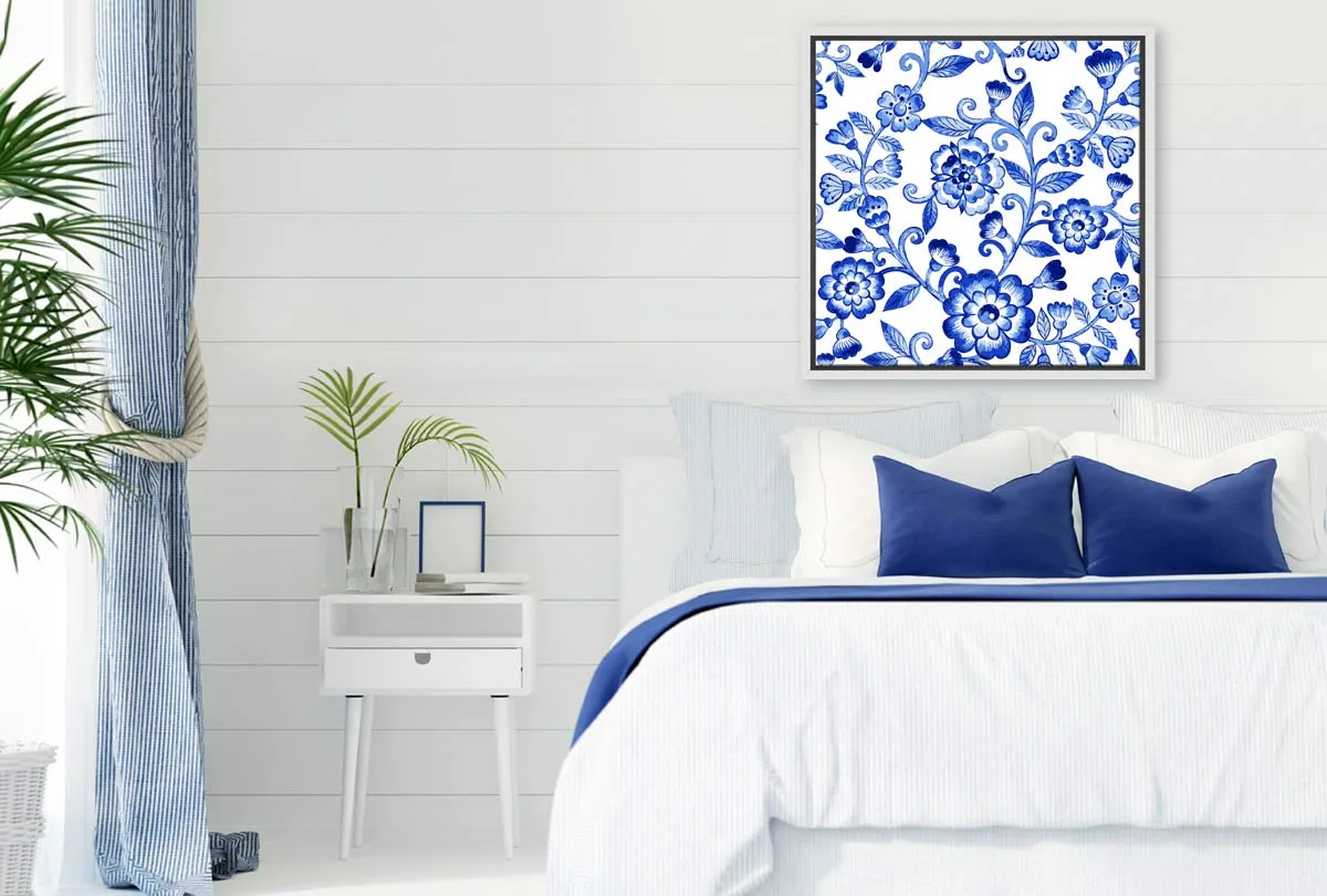 Blue White Flower Pattern | Hamptons Canvas Wall Art Print