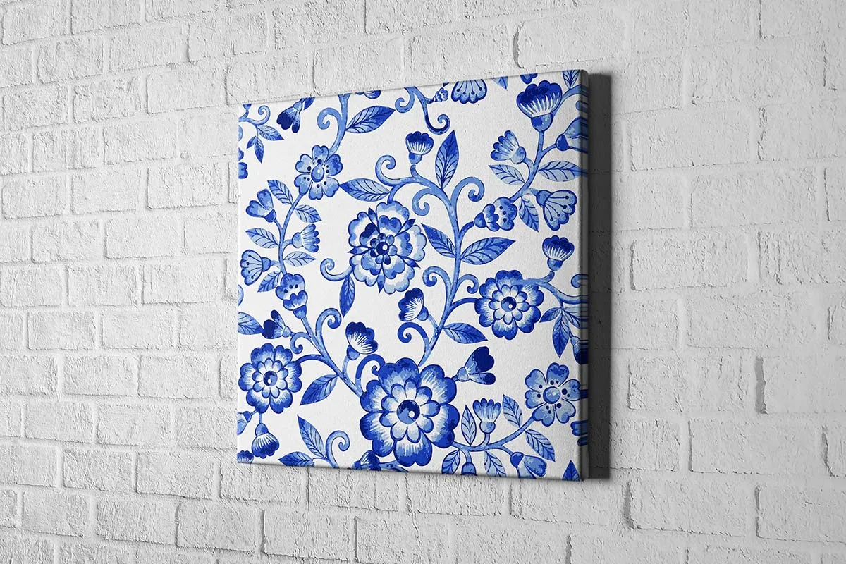 Blue White Flower Pattern | Hamptons Canvas Wall Art Print