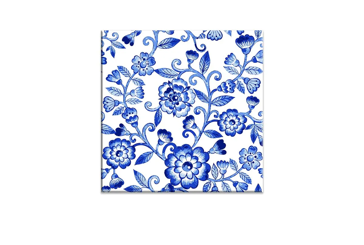 Blue White Flower Pattern | Hamptons Canvas Wall Art Print