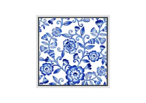 Blue White Flower Pattern | Hamptons Canvas Wall Art Print