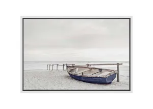 Blue Wooden Boat on Beach | Canvas Wall Art Print