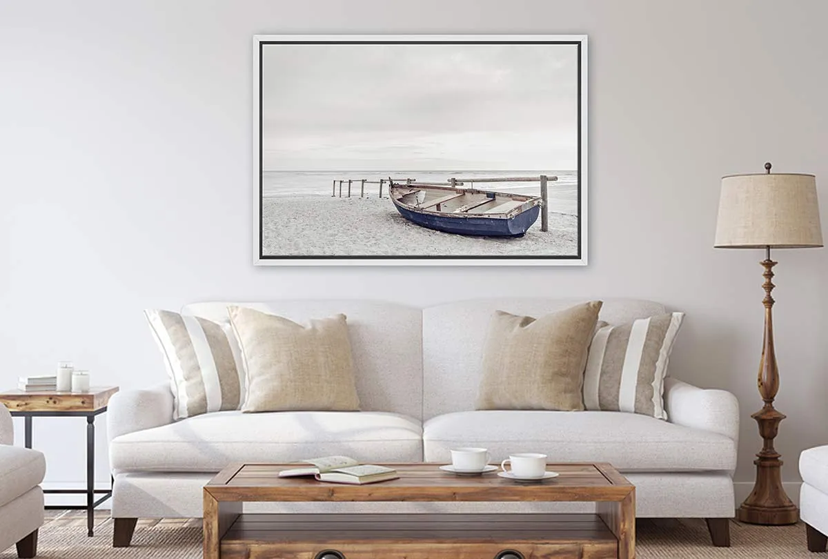 Blue Wooden Boat on Beach | Canvas Wall Art Print