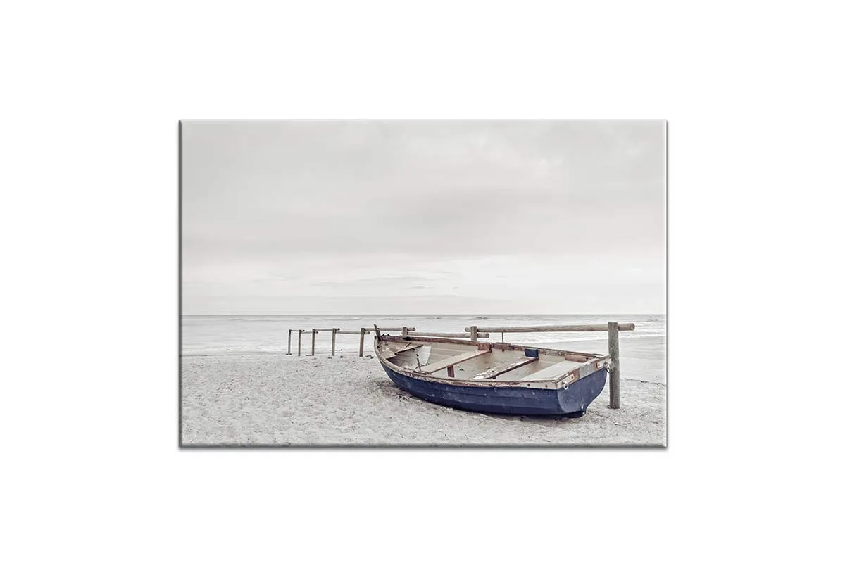 Blue Wooden Boat on Beach | Canvas Wall Art Print