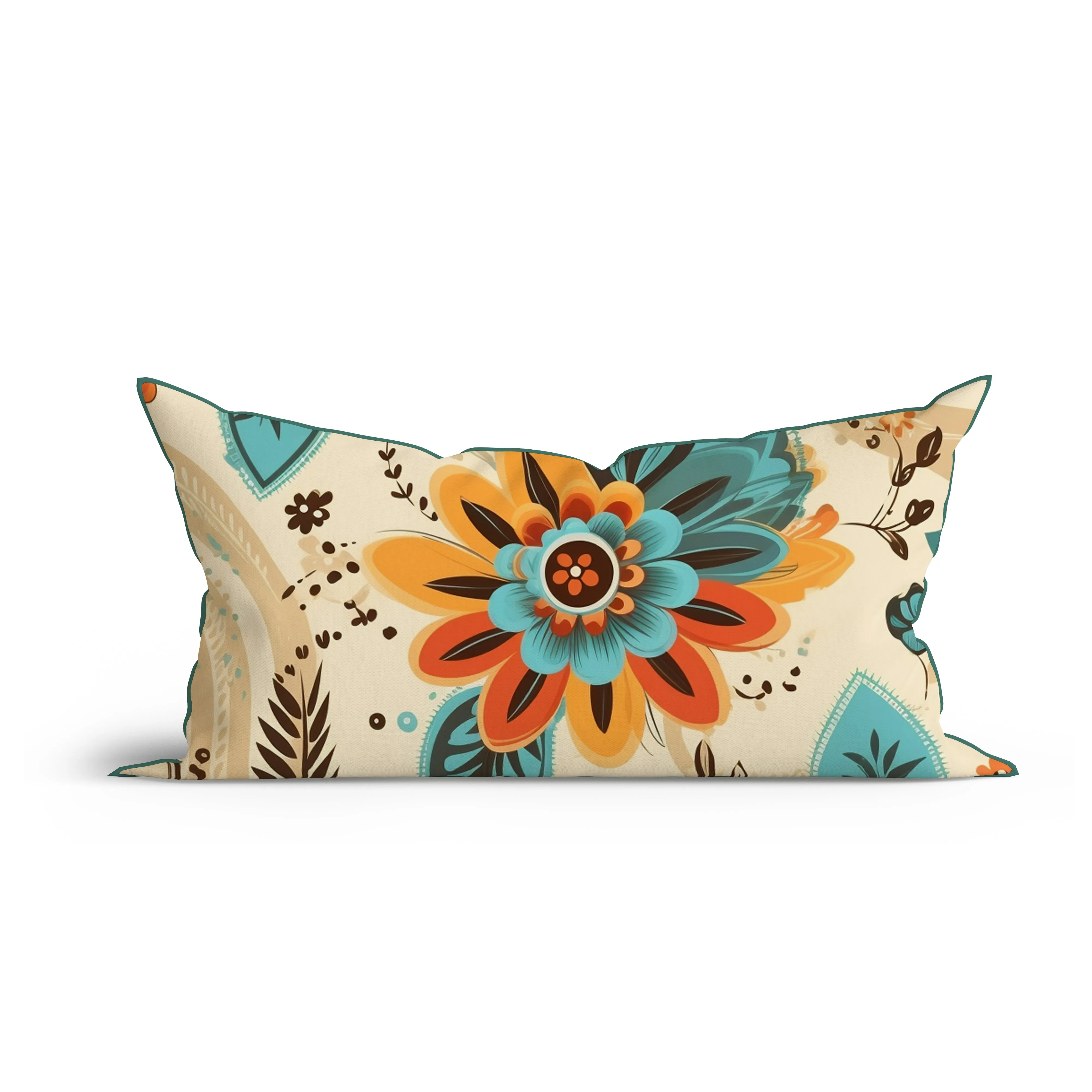 Bohemian Floral Harmony Printed Sofa Cushion Cover Set with Piping