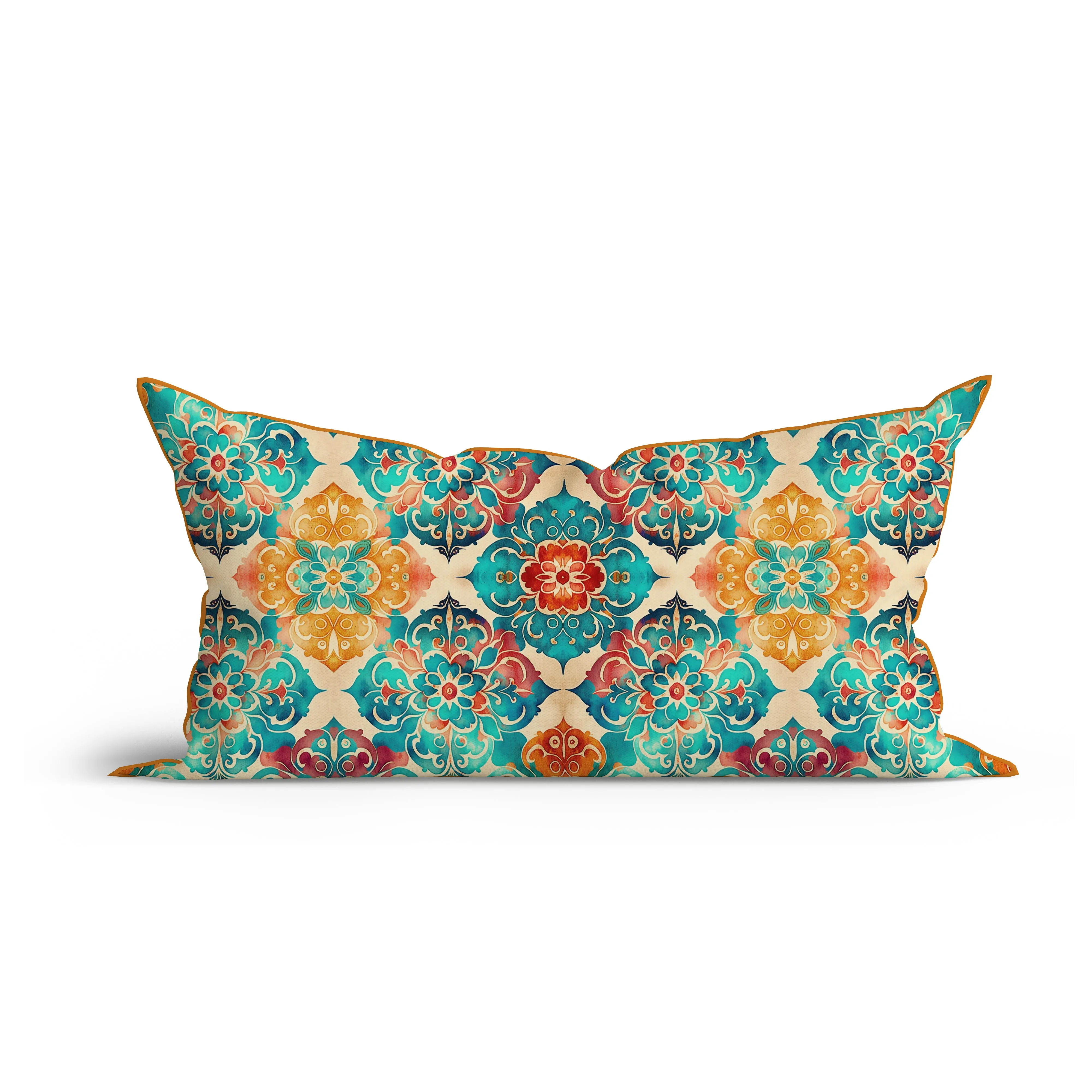 Bohemian Green Clover Leaf Cotton Cushion with Piping