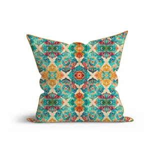 Bohemian Green Clover Leaf Cotton Cushion with Piping