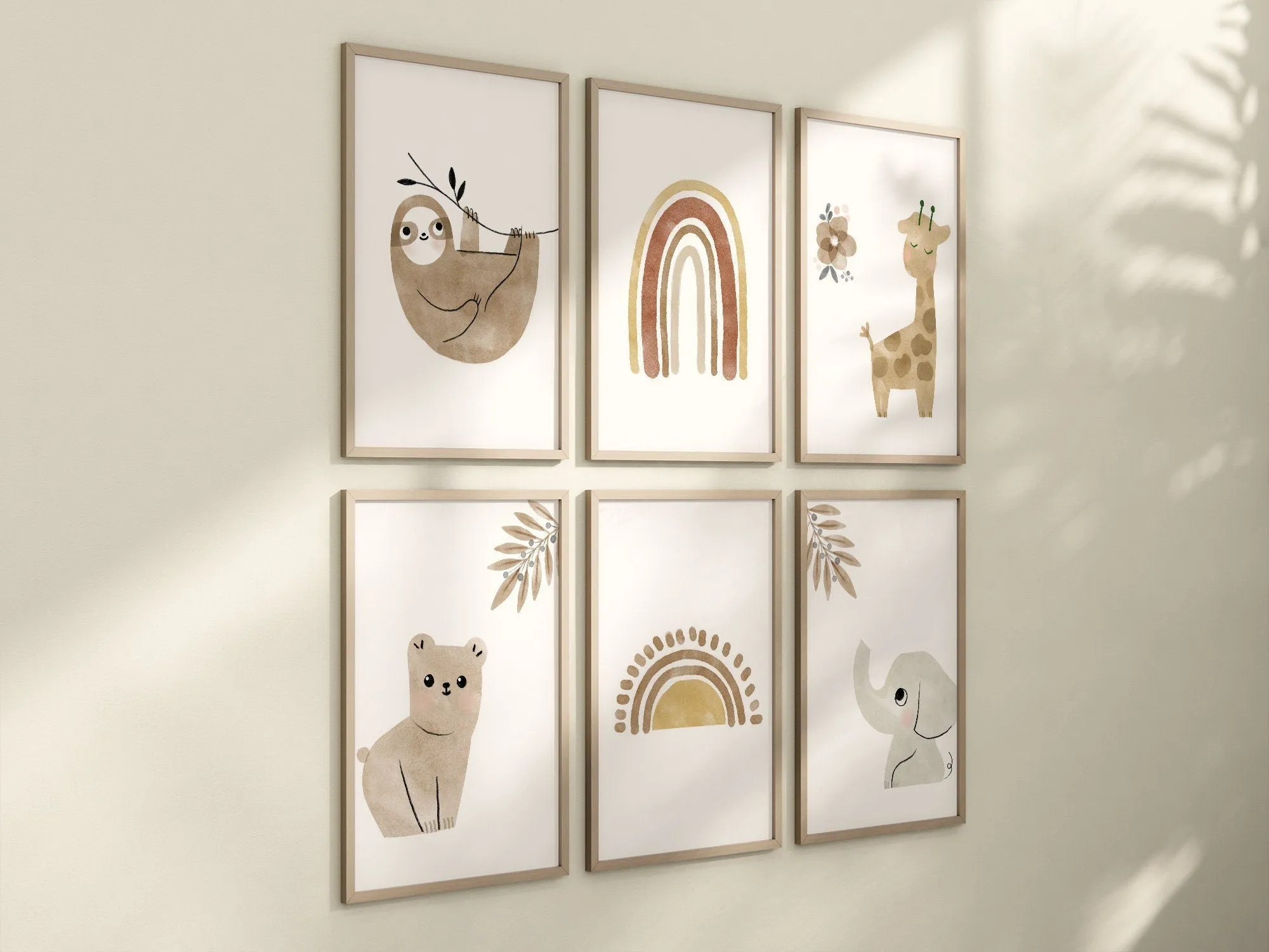 Boho Animal Set of 6 Nursery Art Prints, Bohemian Nursery Wall Art, Neutral Nursery Decor, Earthy Tone, Play Room, Girl Baby Room Ideas, 057
