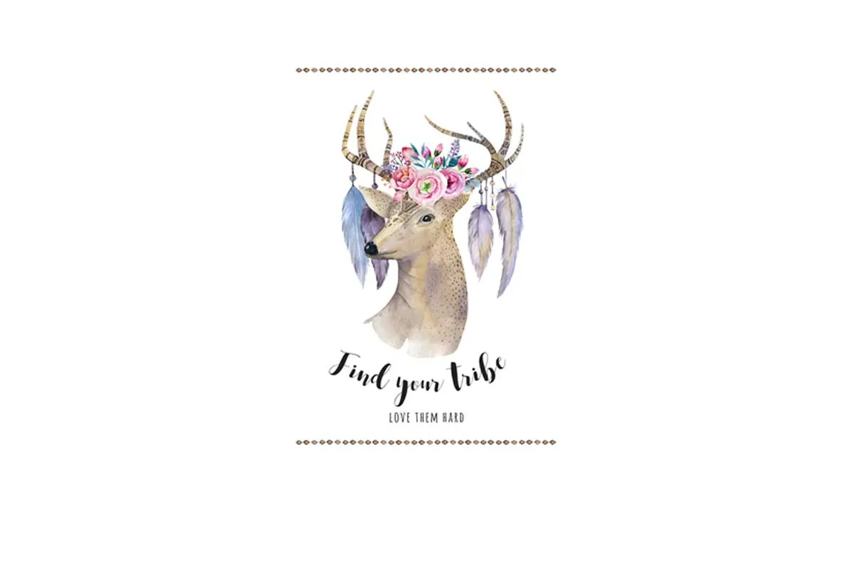 Boho Floral Deer | Canvas Wall Art Print
