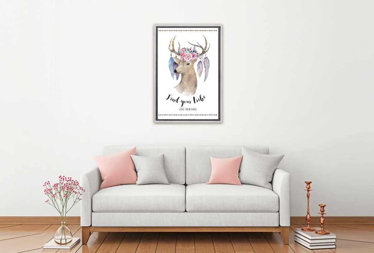 Boho Floral Deer | Canvas Wall Art Print