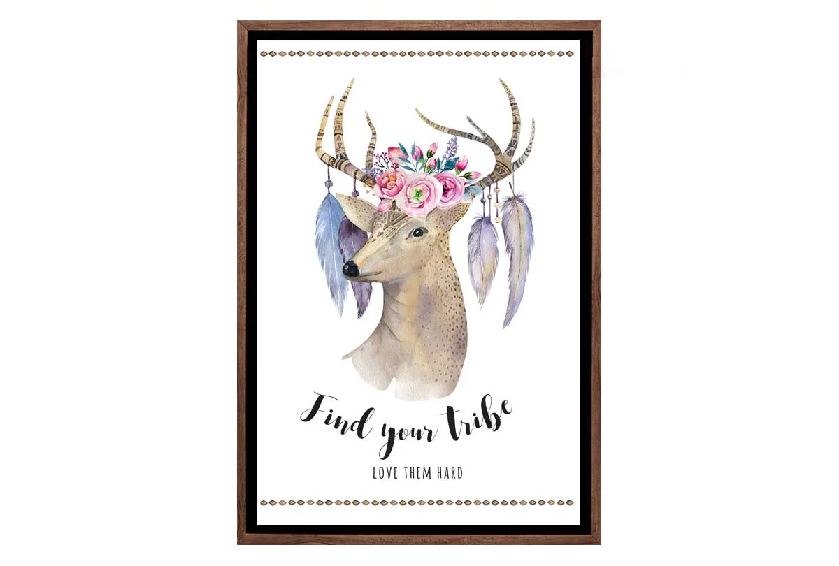 Boho Floral Deer | Canvas Wall Art Print