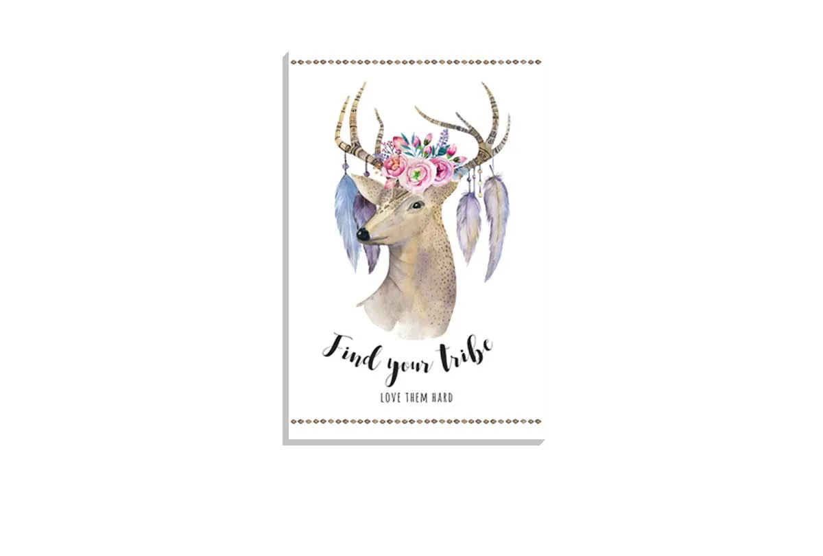 Boho Floral Deer | Canvas Wall Art Print