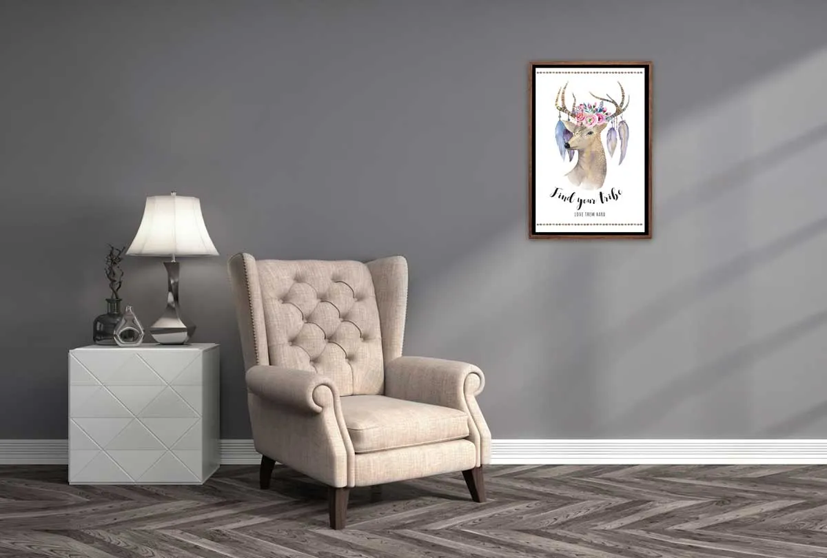 Boho Floral Deer | Canvas Wall Art Print
