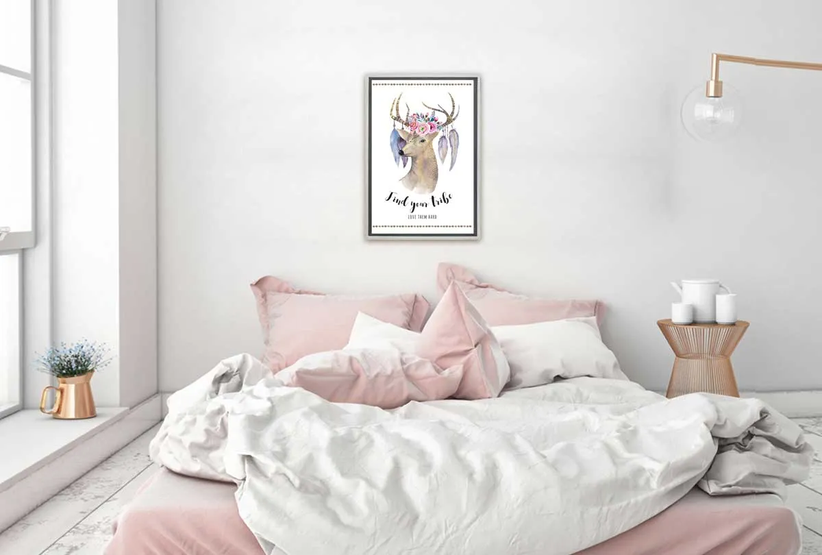 Boho Floral Deer | Canvas Wall Art Print