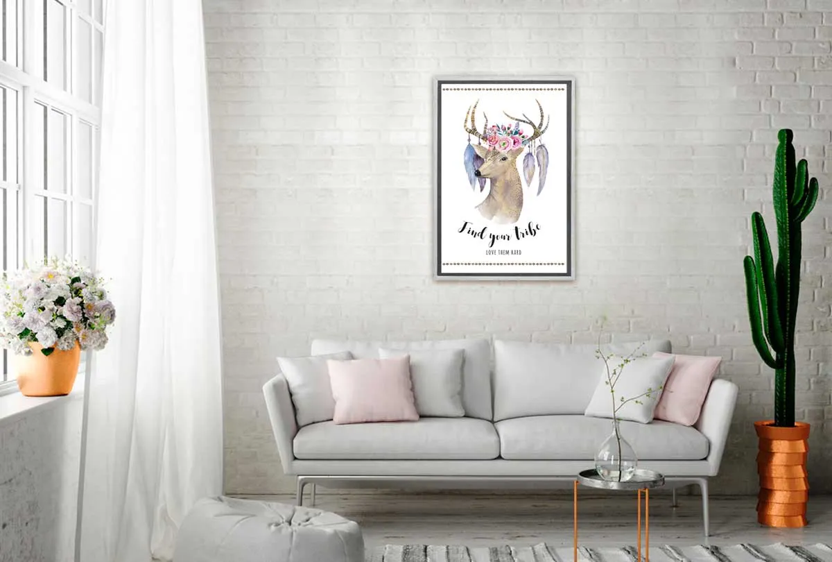 Boho Floral Deer | Canvas Wall Art Print