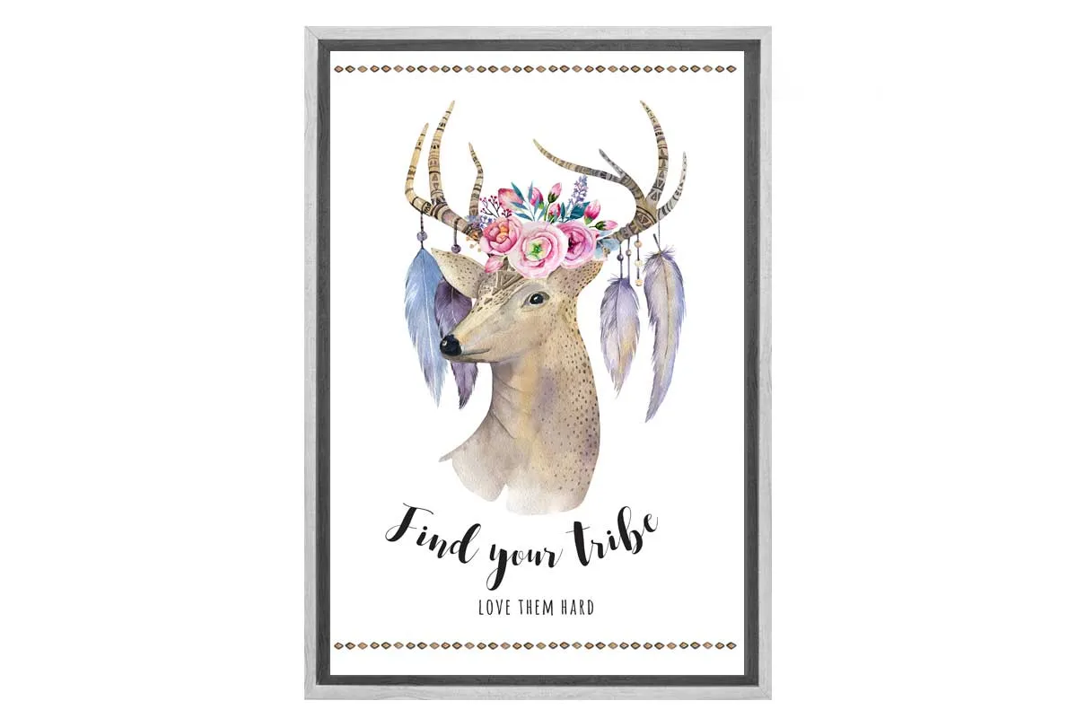 Boho Floral Deer | Canvas Wall Art Print