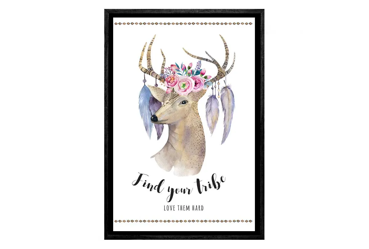 Boho Floral Deer | Canvas Wall Art Print