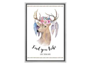 Boho Floral Deer | Canvas Wall Art Print