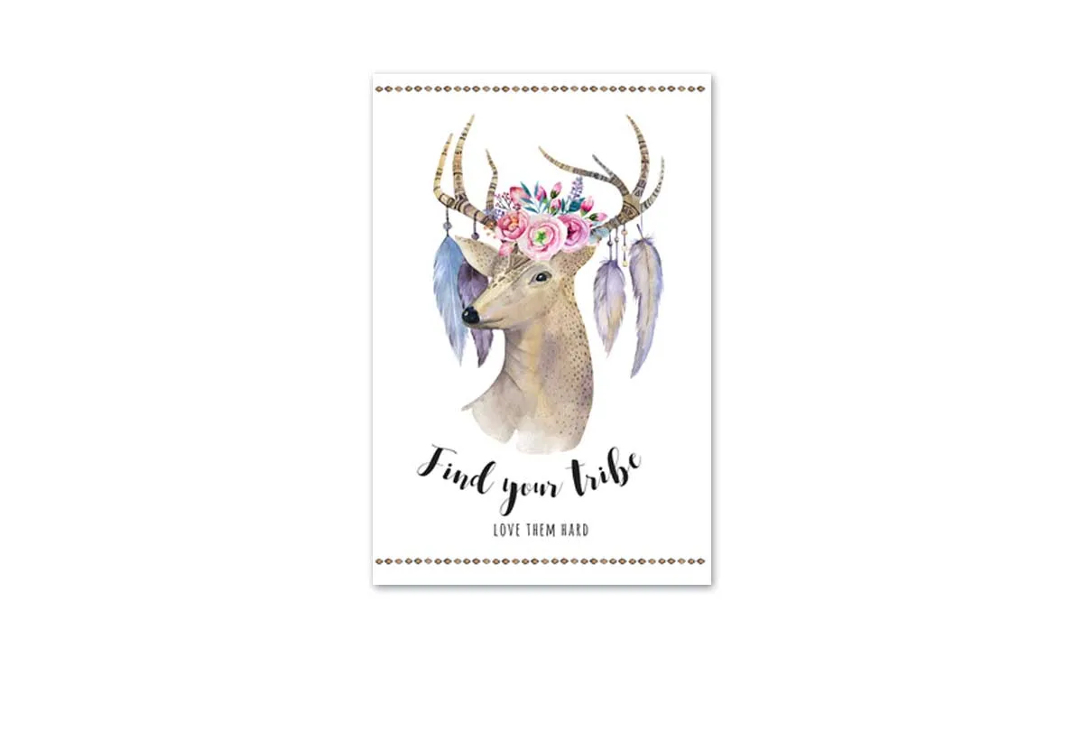 Boho Floral Deer | Canvas Wall Art Print